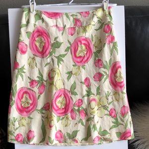 LOFT 🌸 Linen / Lined Floral A-Line Skirt Size 8 Pink Rose